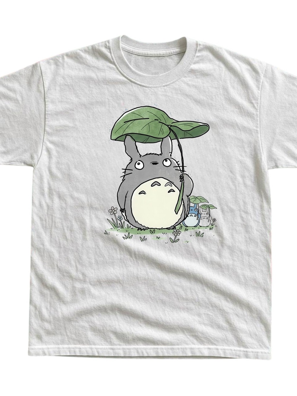 Gildan White Short Sleeve Tee with Totoro Leaf Graphic, Gift For Her, For Him